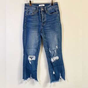Zenana Distressed Straight Leg Jeans High Rise Raw Hem Size 26